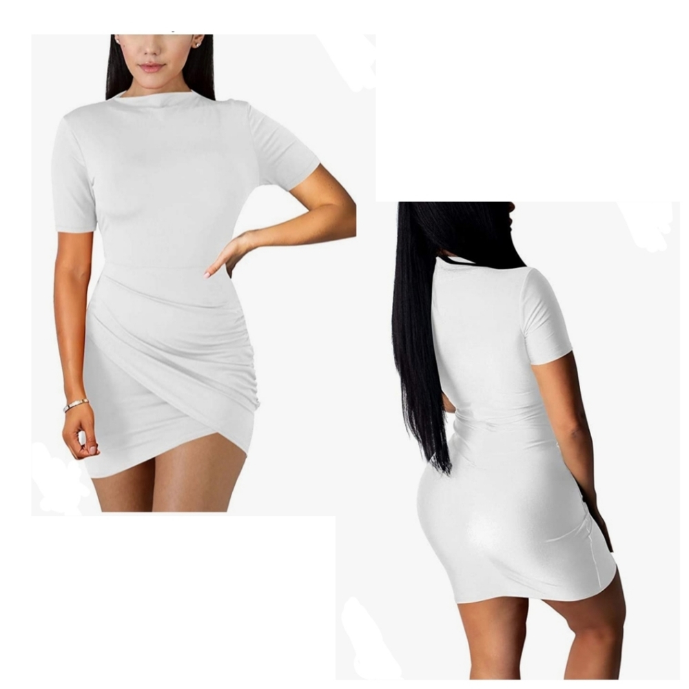 Sexy Wrap Front Long Sleeve Ruched Bodycon